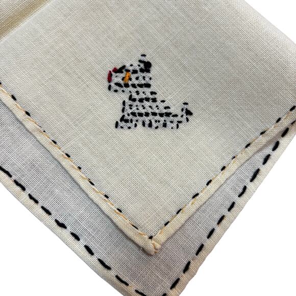 Cocktail napkins (4) YELLOW cotton hand embroidery black Scottish Terriers - Picture 8 of 10